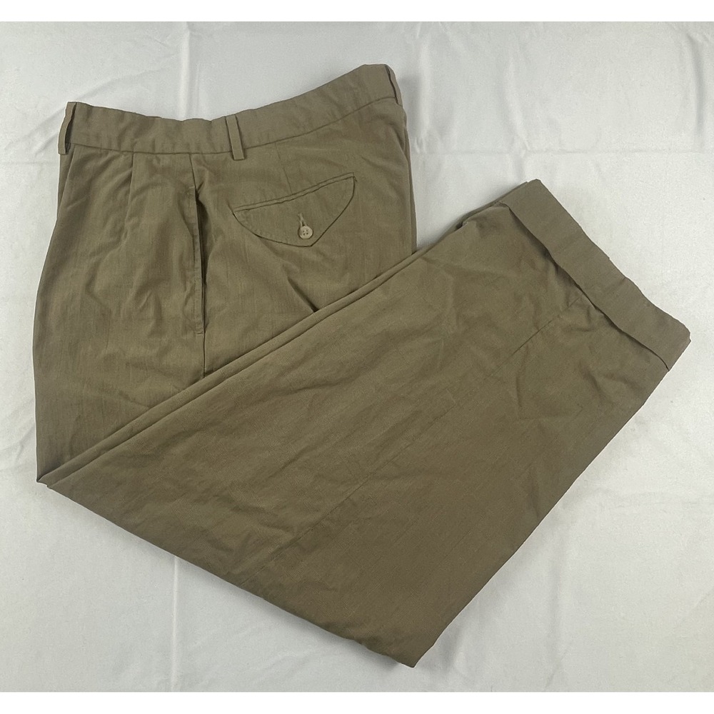 POLO RALPH LAUREN MENS PLEATED DRESS PANTS‎ TAN COTTON CUFFED CLASSIC FIT 33X25